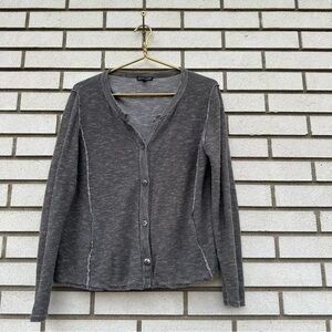 Eileen Fisher Gray Organic Linen Cotton Cardigan Button Up Exposed Seams M